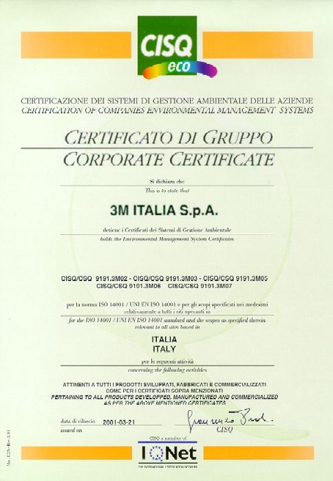 [Certificato ISO 14001 di Gruppo]